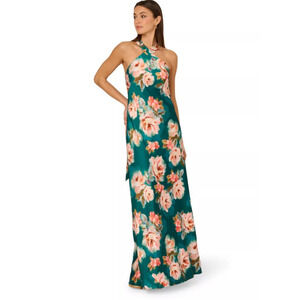 Adrianna Women's Sleeveless Halter Gown - Teal Multi, Size 12, MSRP: 245$